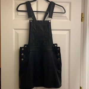 Black Faux-leather Pinafore/Overall Dress